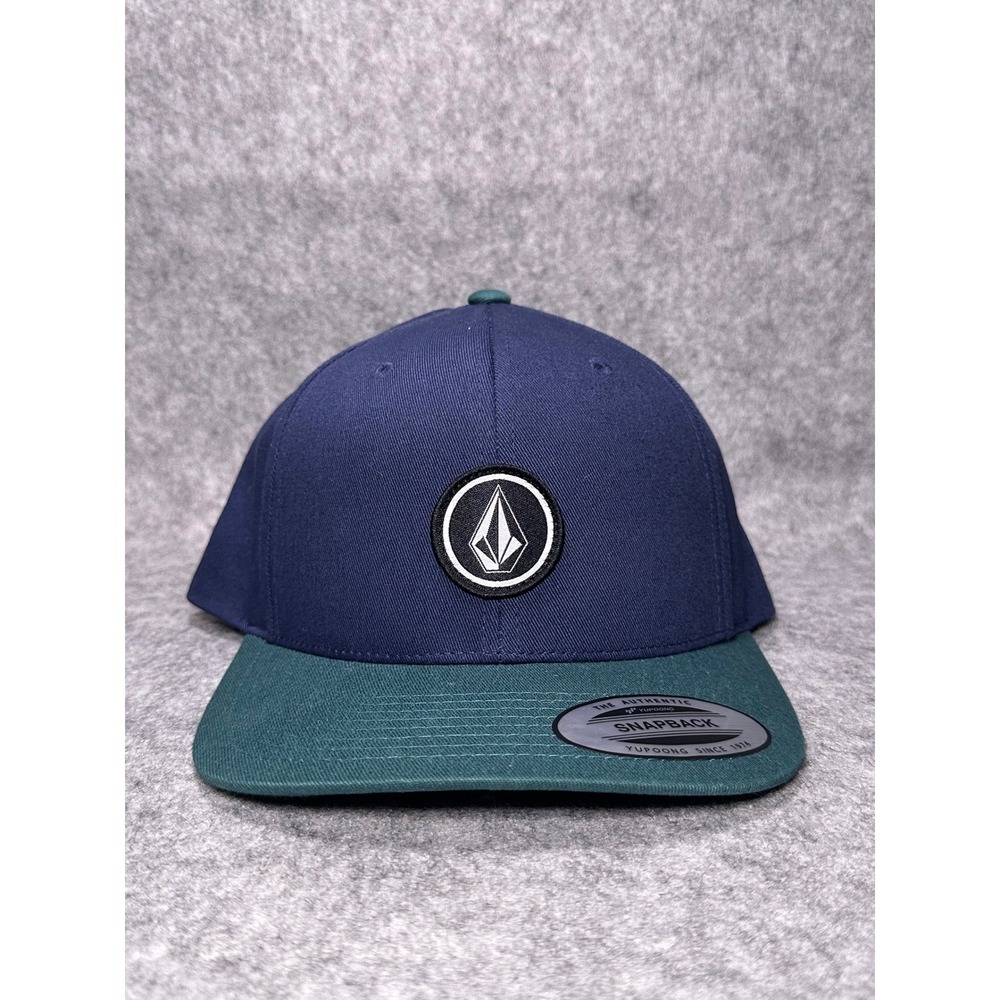 Volcom Mens Full Stone Yupoong Snapback Hat Navy Blue Green D5512322